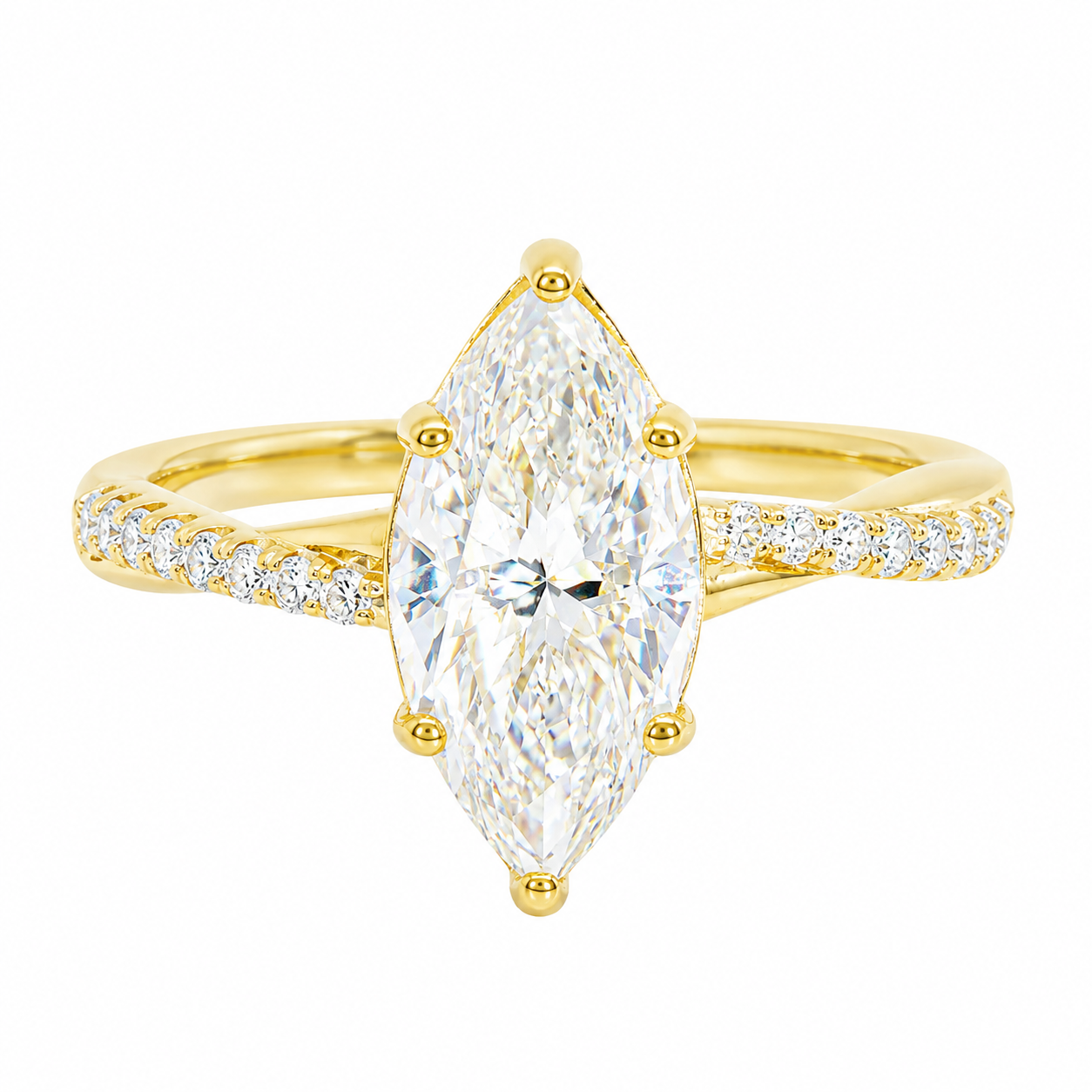 Sterling Silver 2.0ct Marquise Moissanite Twisted Band Engagement Ring