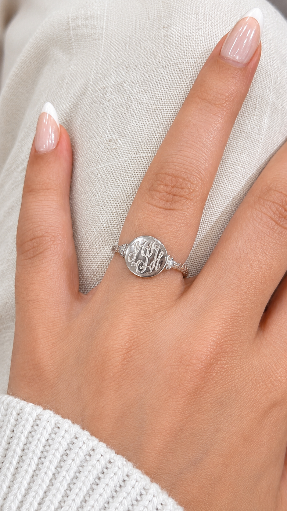 Sterling Silver Engravable Plain Ring W/ Rope Band