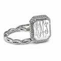 Sterling Silver Engravable Soft CZ Rectangle Engravable Plain Rope Stackable Ring