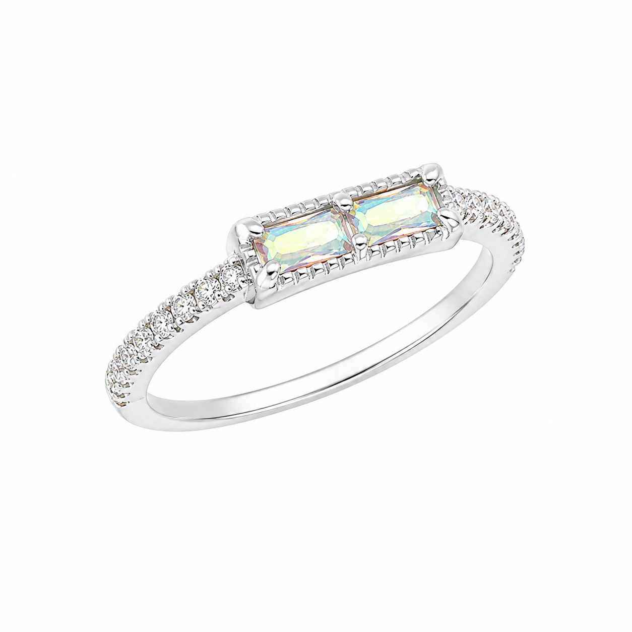 Sterling Silver Rainbow Crystal CZ Ring