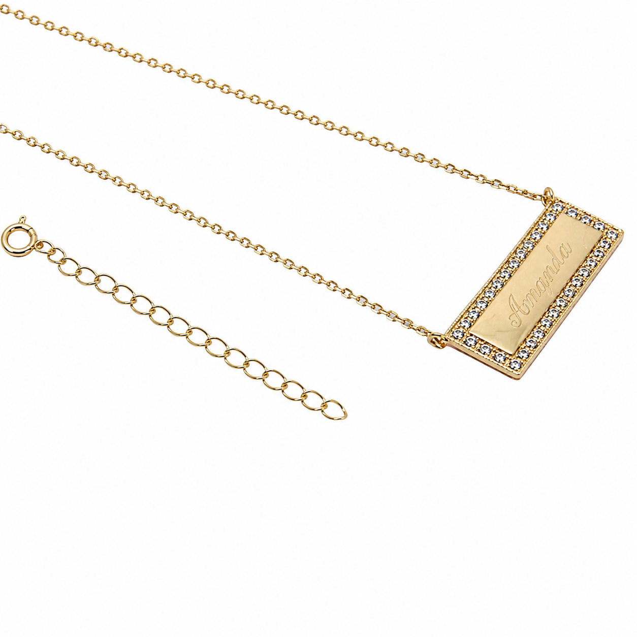 Sterling Silver Engraveable CZ Bar Necklace