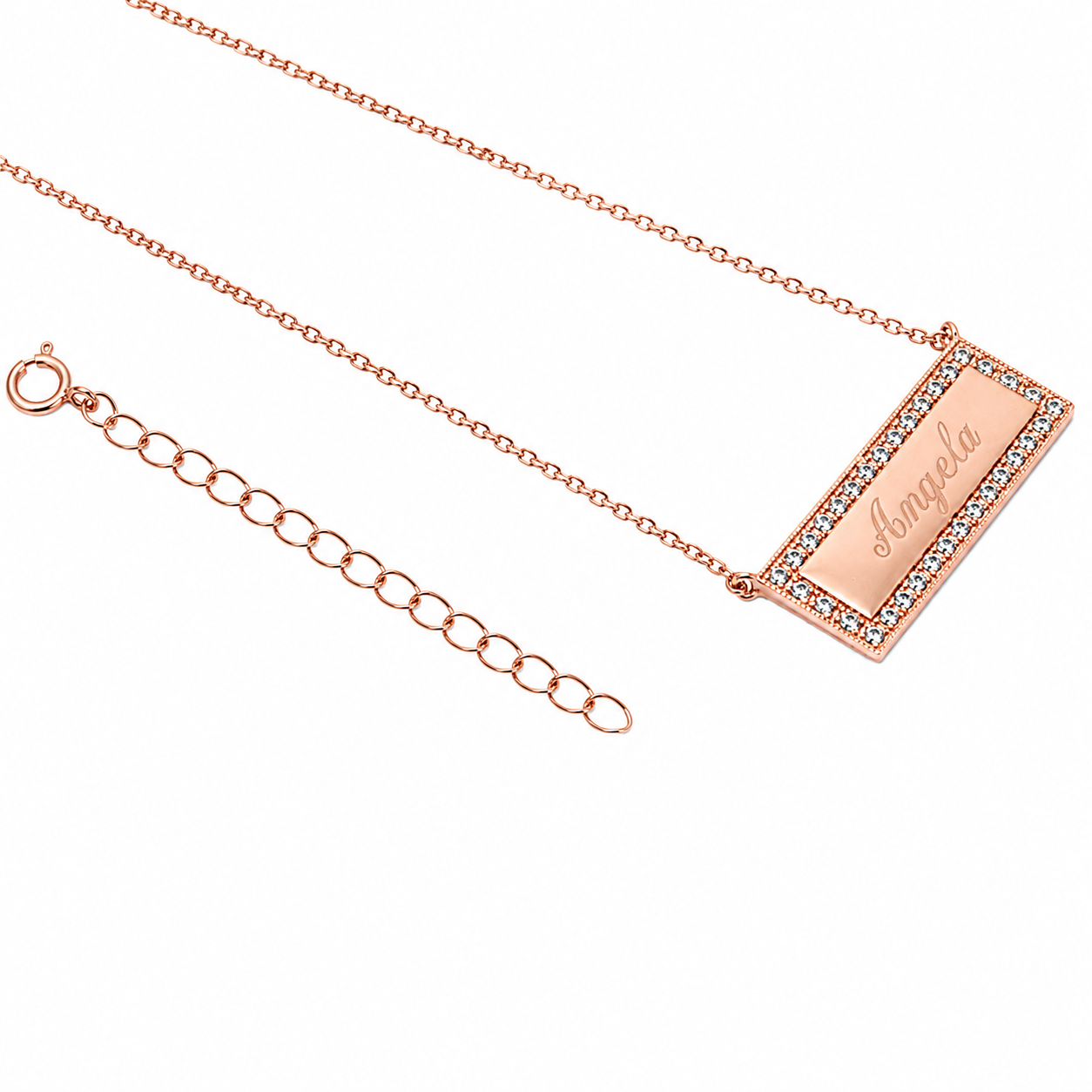 Sterling Silver Engraveable CZ Bar Necklace