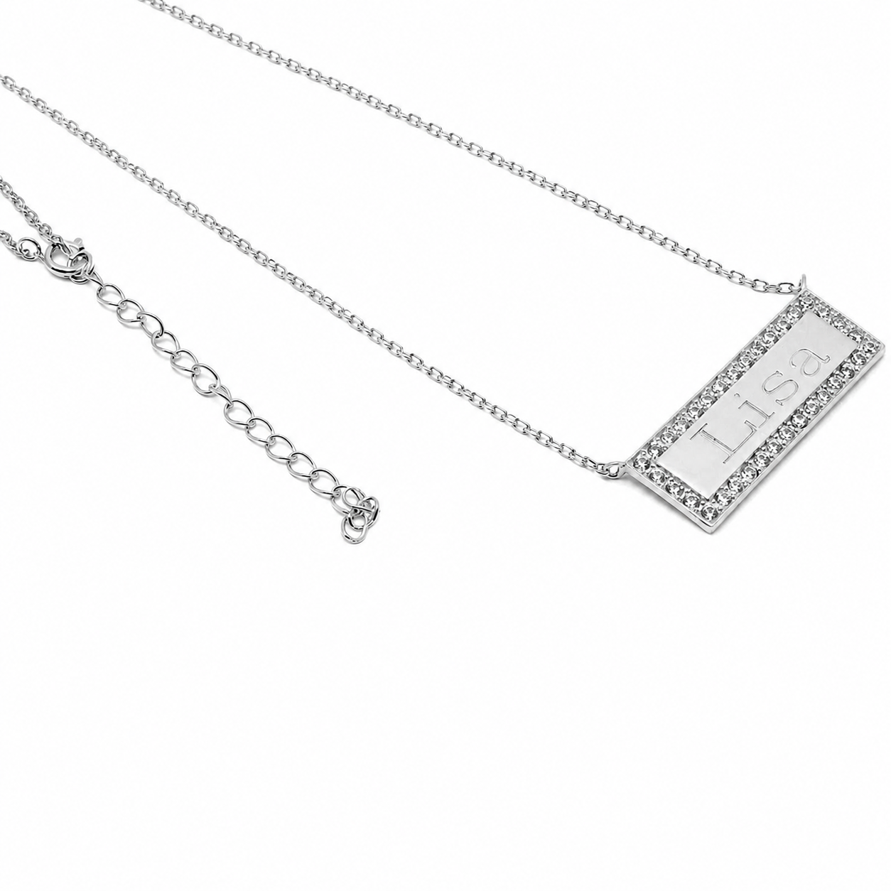 Sterling Silver Engraveable CZ Bar Necklace