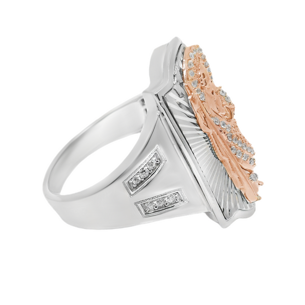 925 Sterling Silver CZ Two Tone Rose Gold/Silver Saint Jude Men's Ring