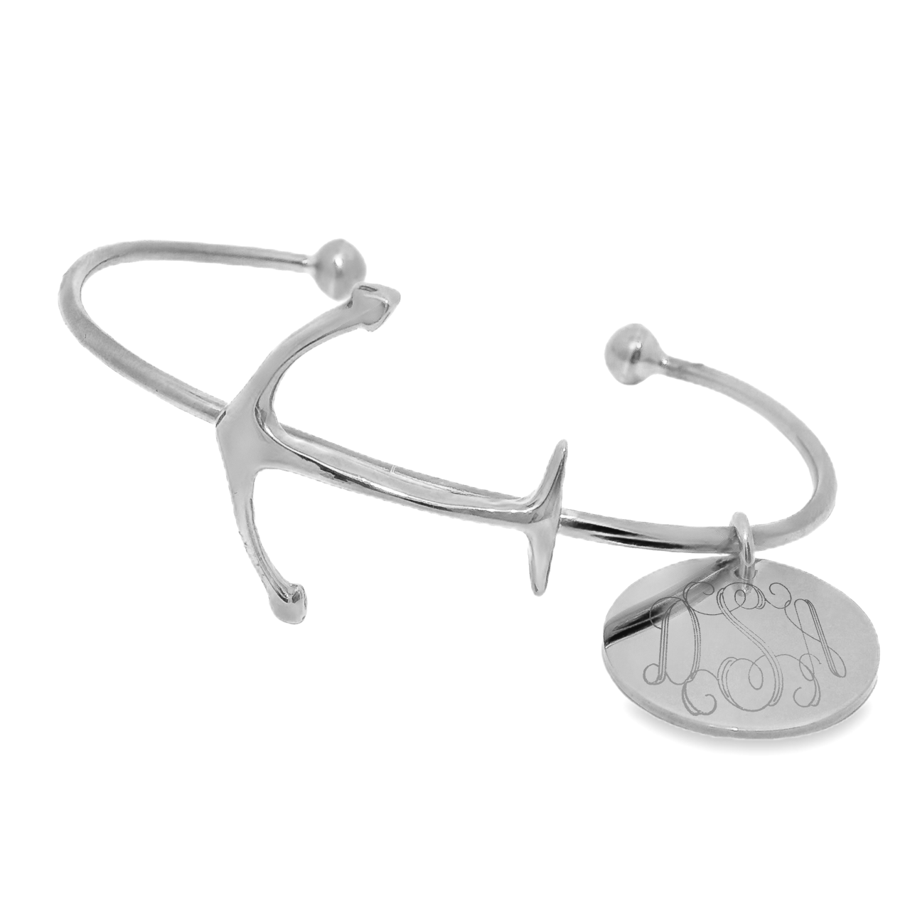 German Silver Engravable Anchor Cuff Bangle