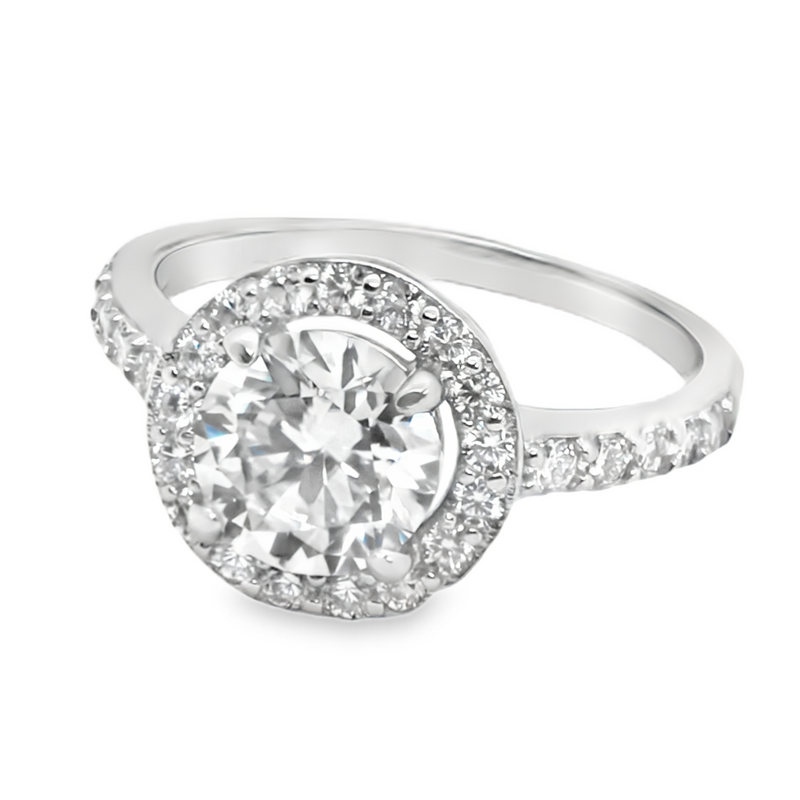 Sterling Silver 1.2CT 7.0MM Moissanite Halo Engagement Ring
