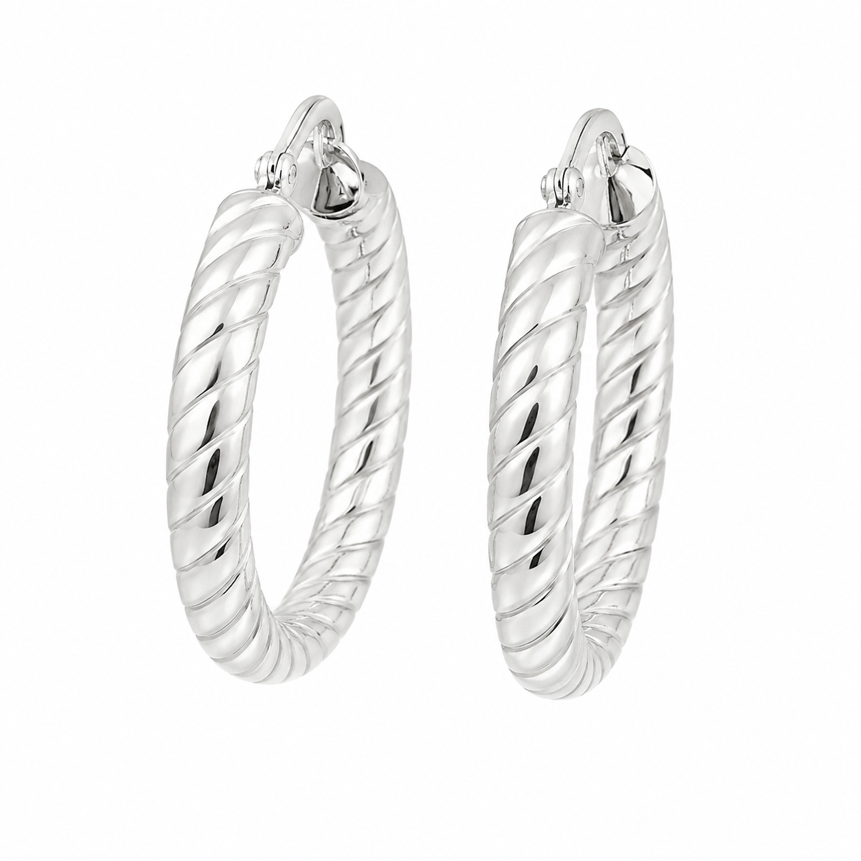 Sterling Silver Thick Spiral Detail Round Hoops