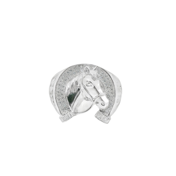 925 Sterling Silver CZ Horseshoe W/ Horse Men's Ring