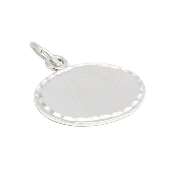 German Silver Engravable Diamond Cut Oval Pendant
