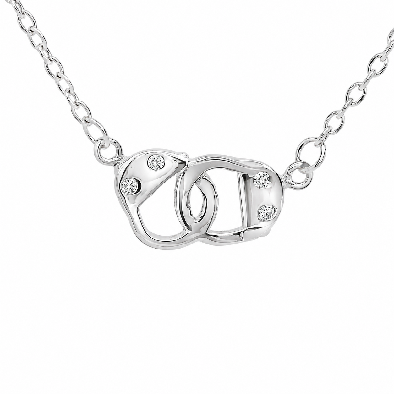 Sterling Silver CZ Handcuffs Necklace