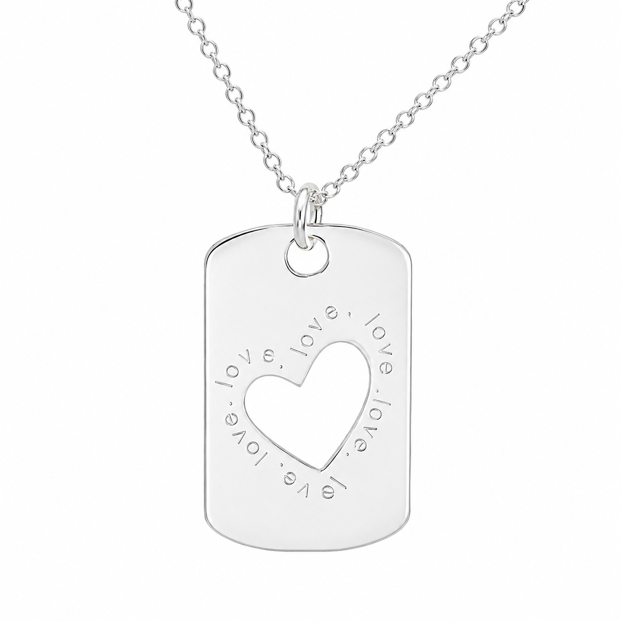 Sterling Silver Engravable Heart Cutout "Love" Dog Tag Necklace