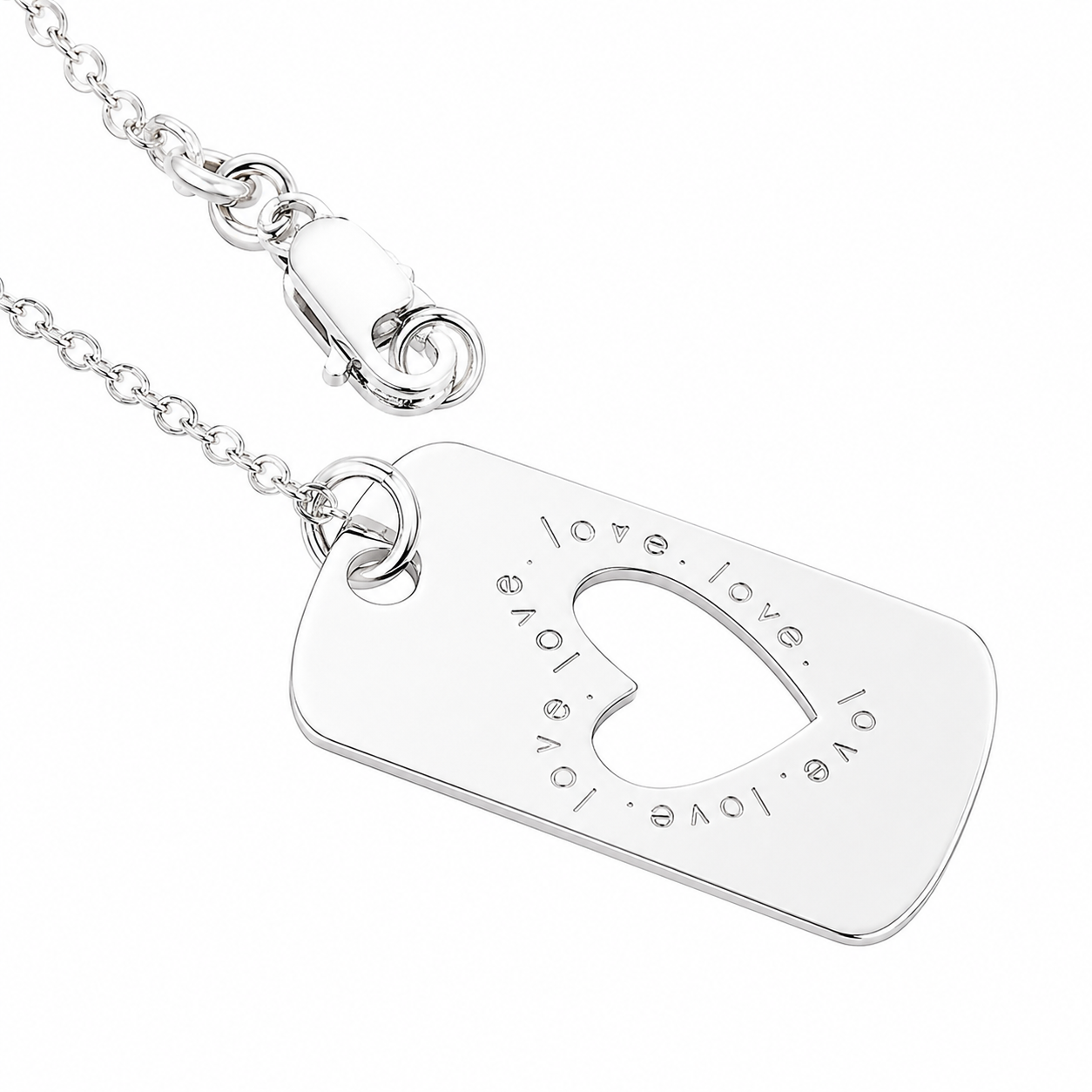 Sterling Silver Engravable Heart Cutout "Love" Dog Tag Necklace
