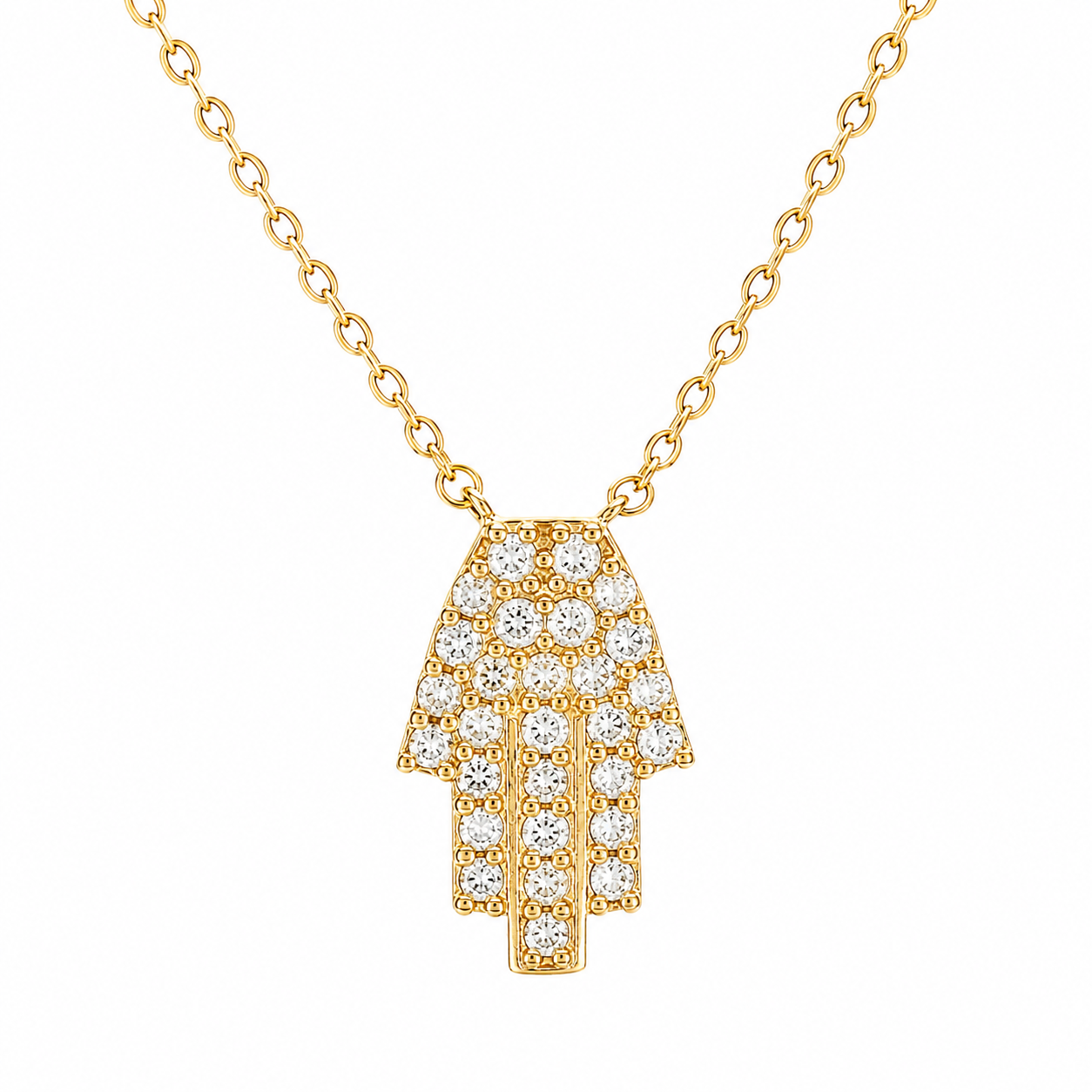 Sterling Silver Gold Plated CZ Hamsa Hand Necklace