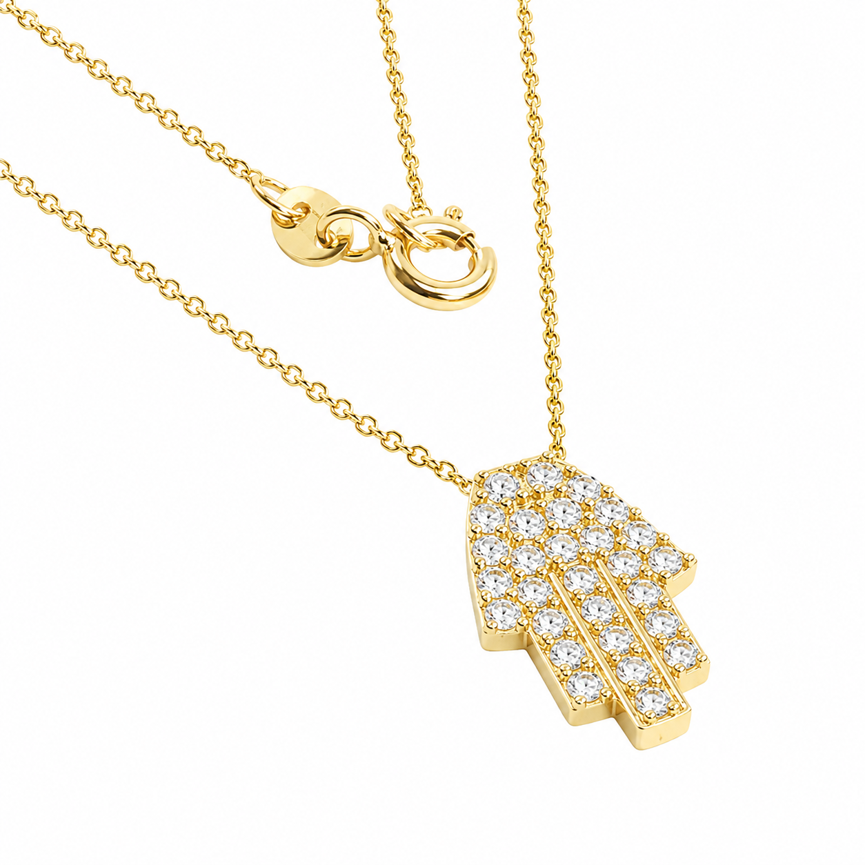 Sterling Silver Gold Plated CZ Hamsa Hand Necklace
