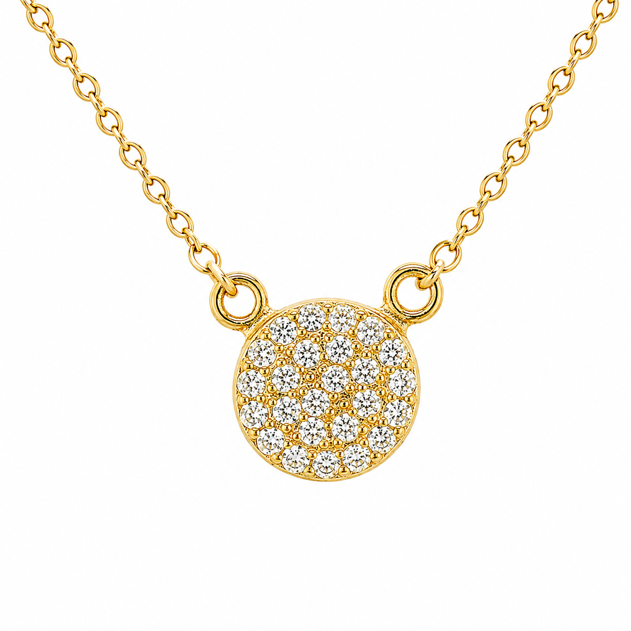 Sterling Silver Gold Plated Circle CZ Necklace