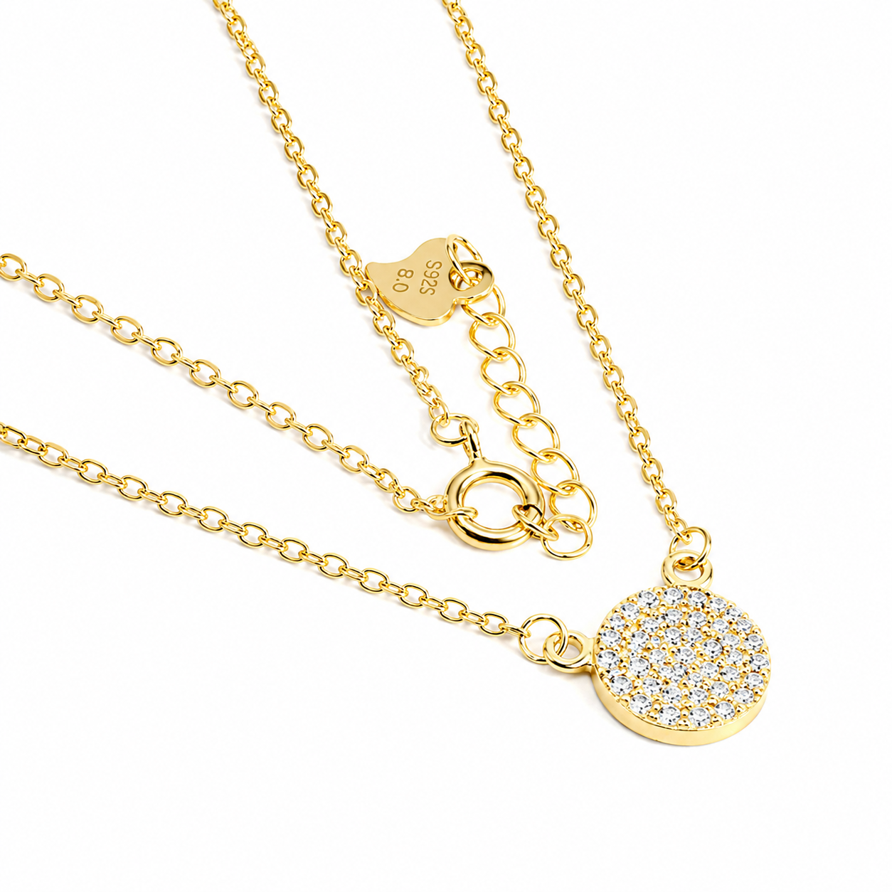 Sterling Silver Gold Plated Circle CZ Necklace