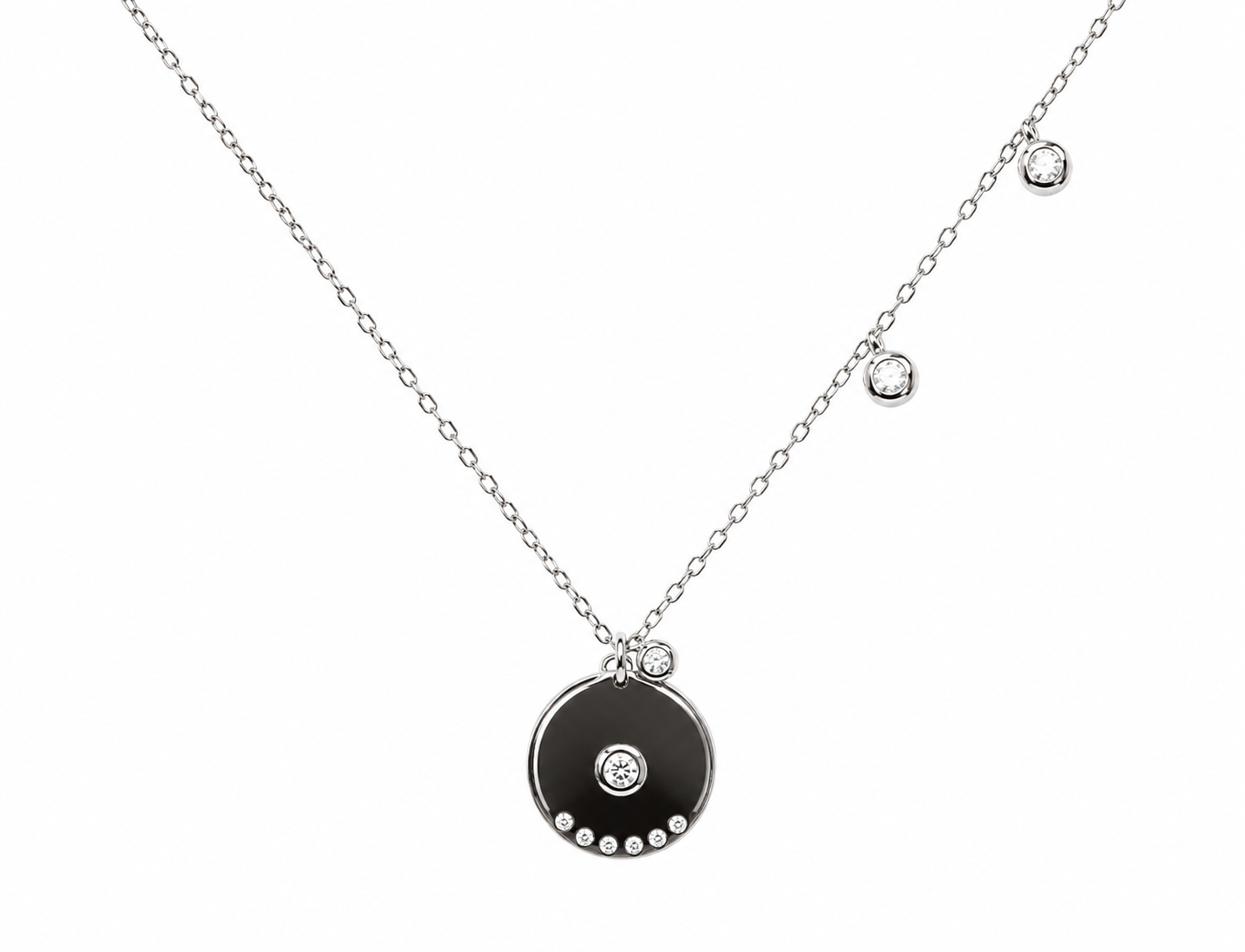Sterling Silver Round Disc CZ Station Necklaces