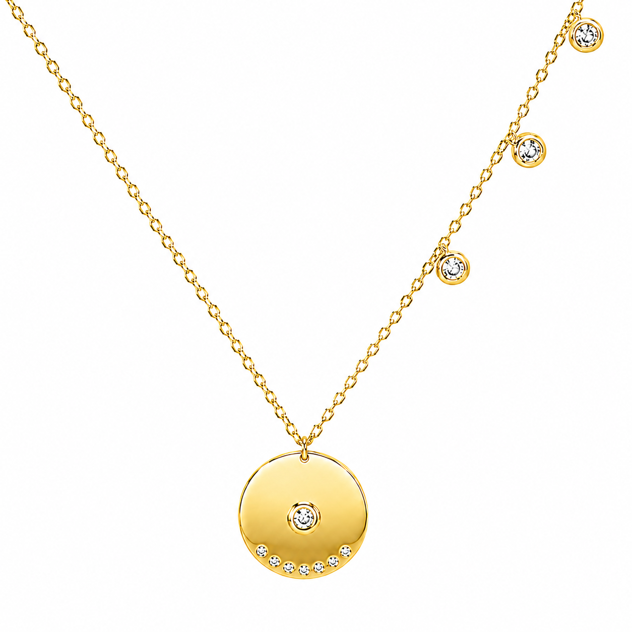 Sterling Silver Round Disc CZ Station Necklaces