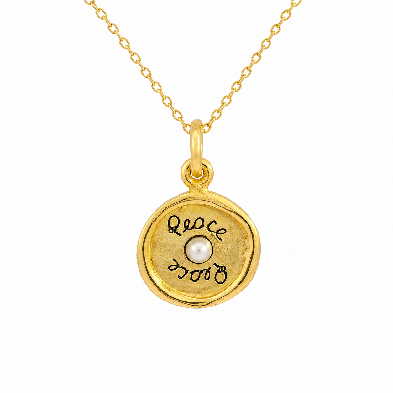 Sterling Silver Round "Peace" W/ Pearl Center Necklace
