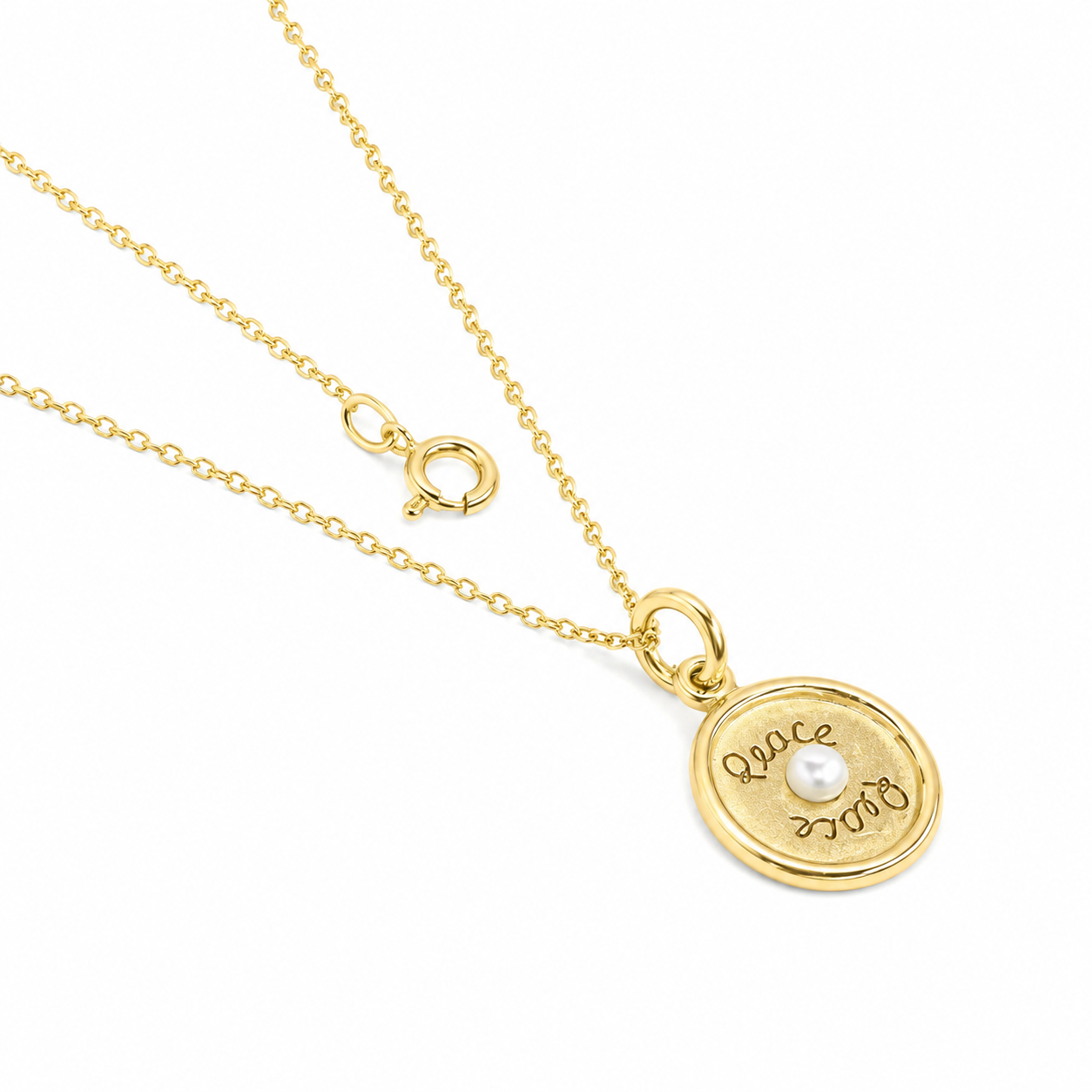 Sterling Silver Round "Peace" W/ Pearl Center Necklace