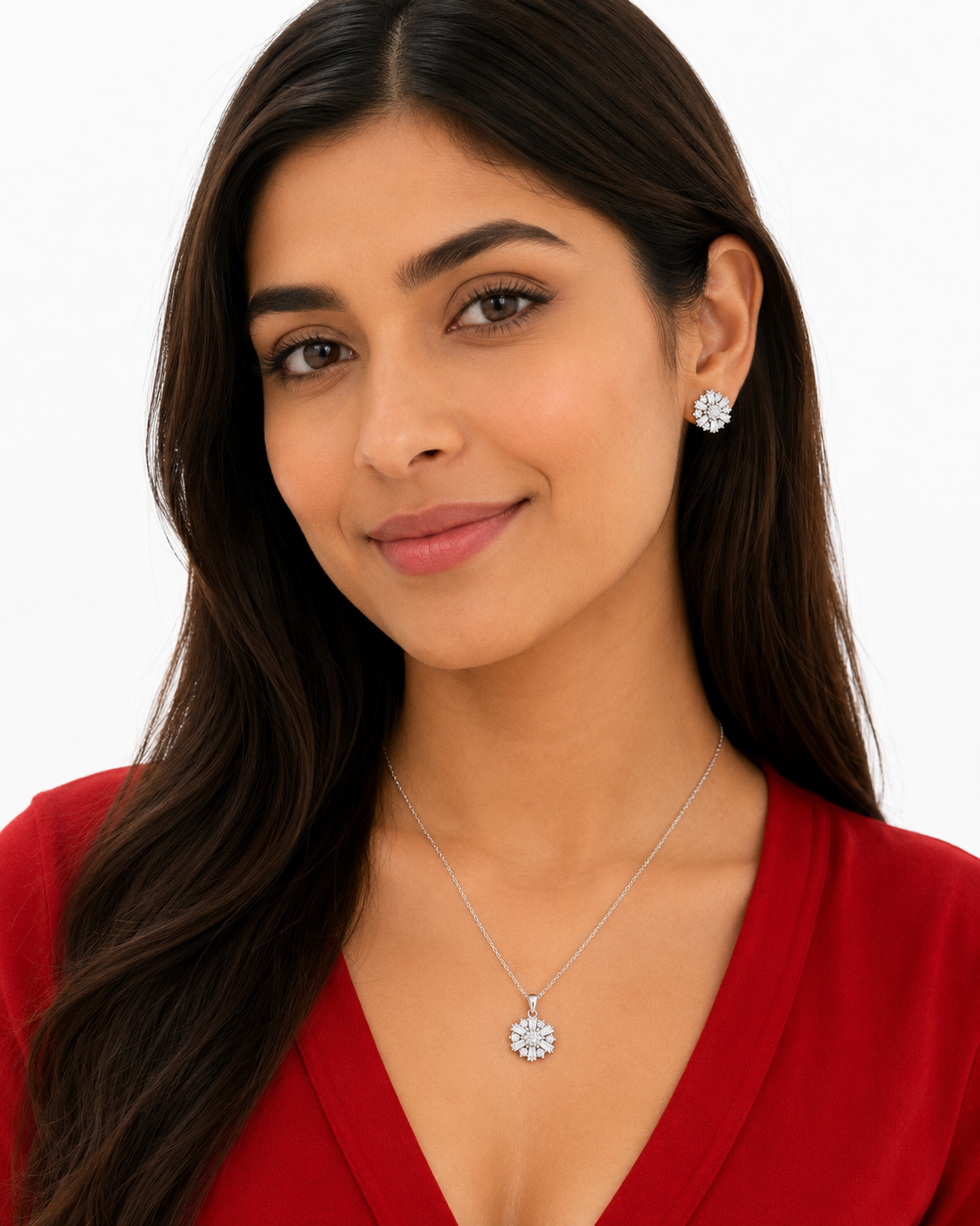 Sterling Silver CZ Snowflake Pendant & Earrings Set
