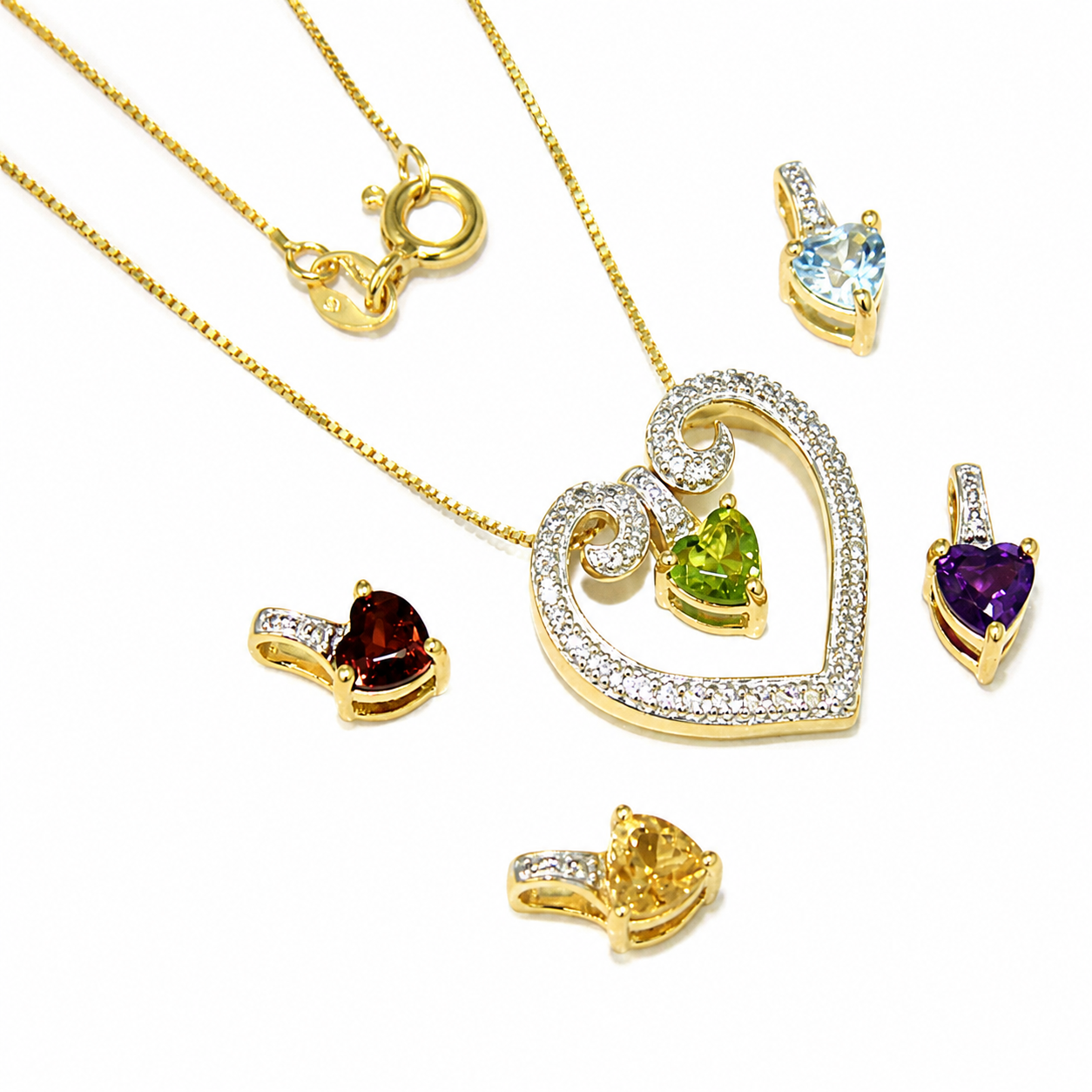 Sterling Silver Interchangeable Heart Necklace With Gold Plated Chain