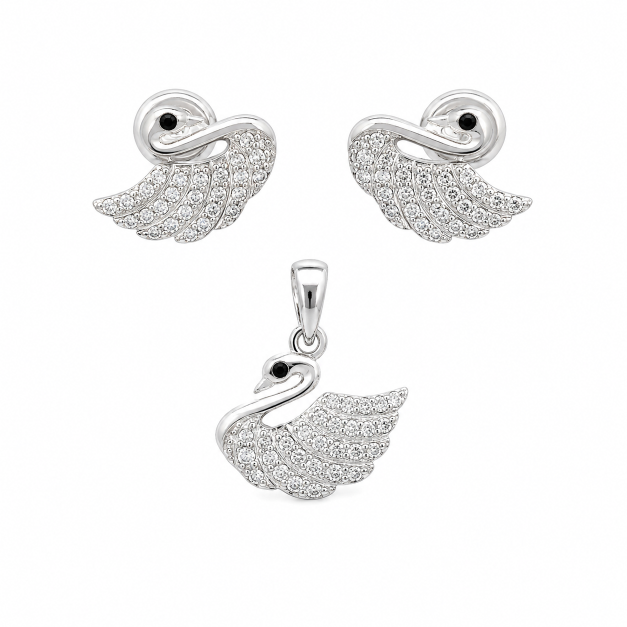Sterling Silver CZ Swan Pendant & Earrings Set