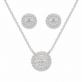 Sterling Silver CZ Heart Halo Necklace & Earrings Set