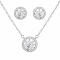Sterling Silver CZ Leaf & Vine Round Necklace & Earrings Set