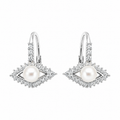 Sterling Silver CZ & Pearl Evil Eye Huggie Earrings