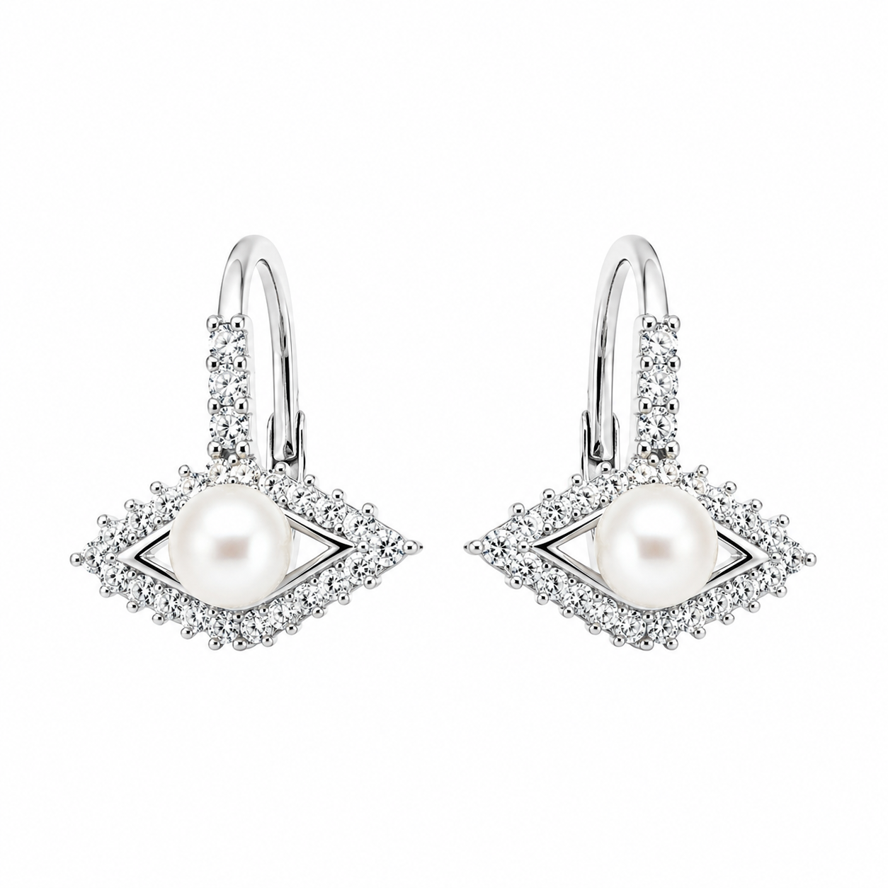 Sterling Silver CZ & Pearl Evil Eye Huggie Earrings