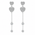 Sterling Silver Dangling CZ Pave Heart Earrings