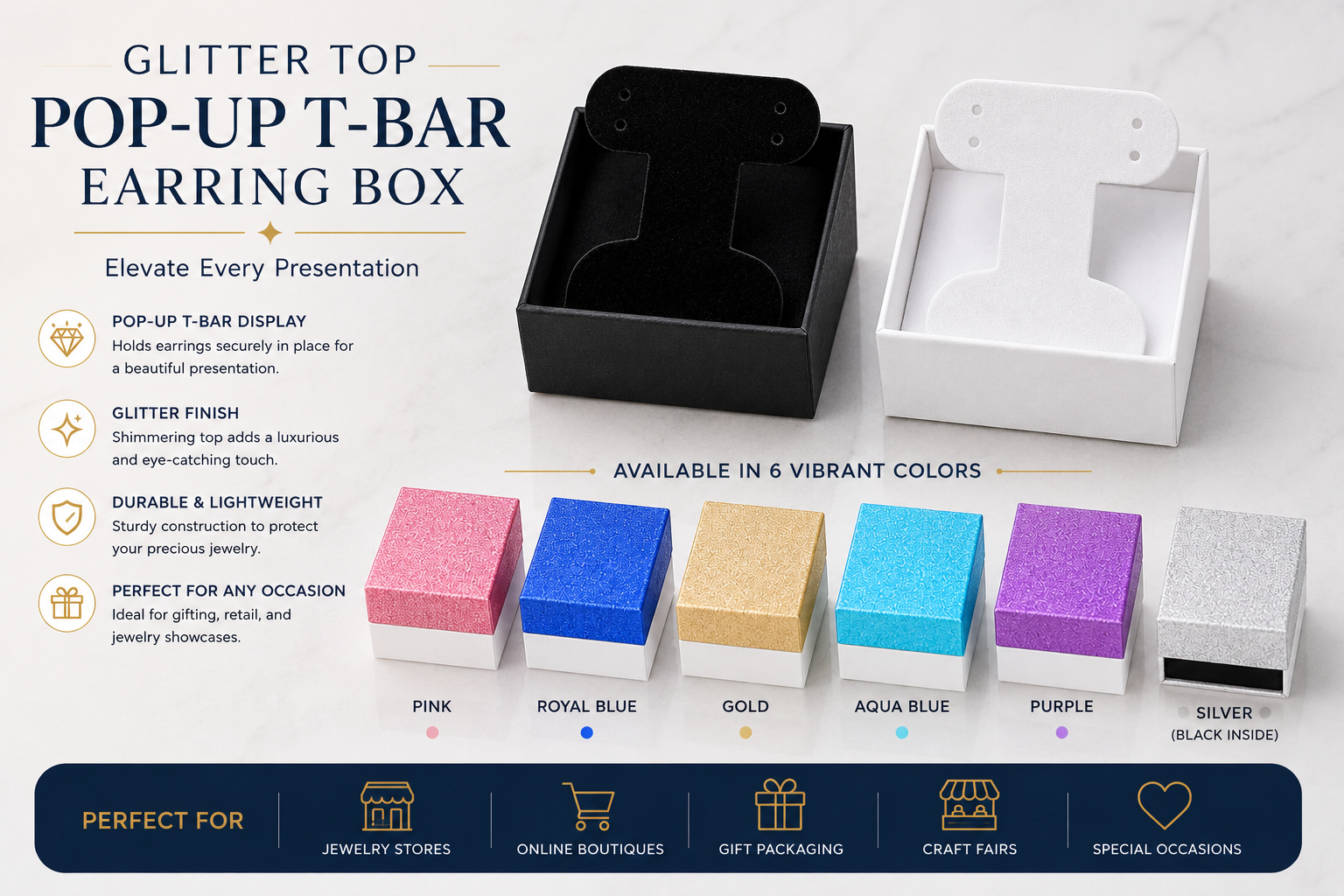 Glitter Top Pop-Up T-Bar Earring Box