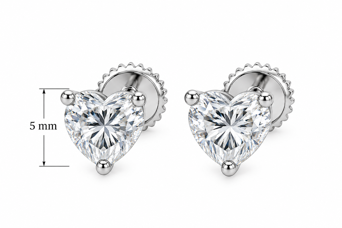 Sterling Silver Moissanite Heart Solitaire Screwback Earrings