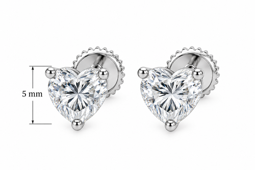 Sterling Silver Moissanite Heart Solitaire Screwback Earrings