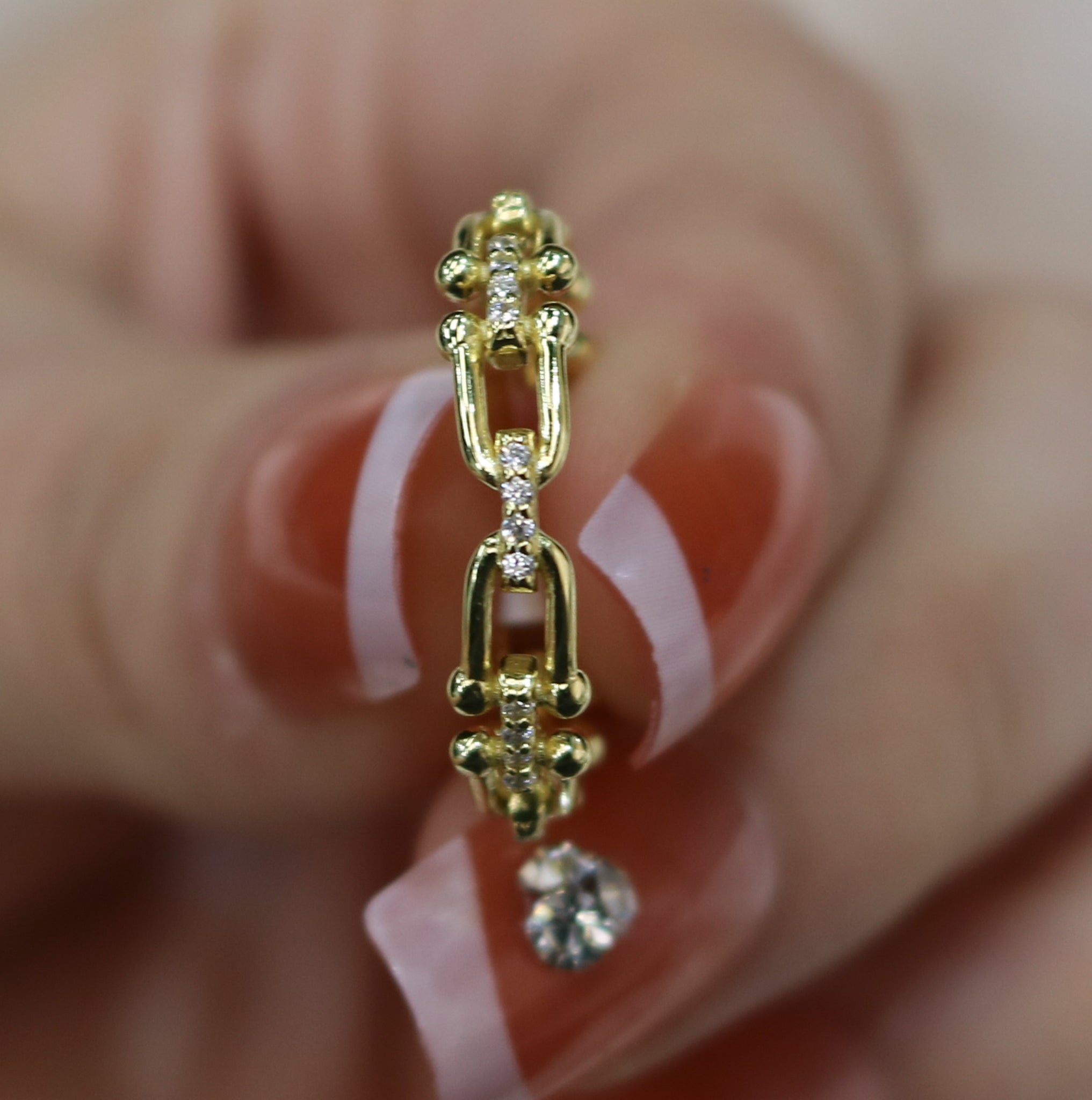 Sterling Silver Horseshoe Link CZ Ring