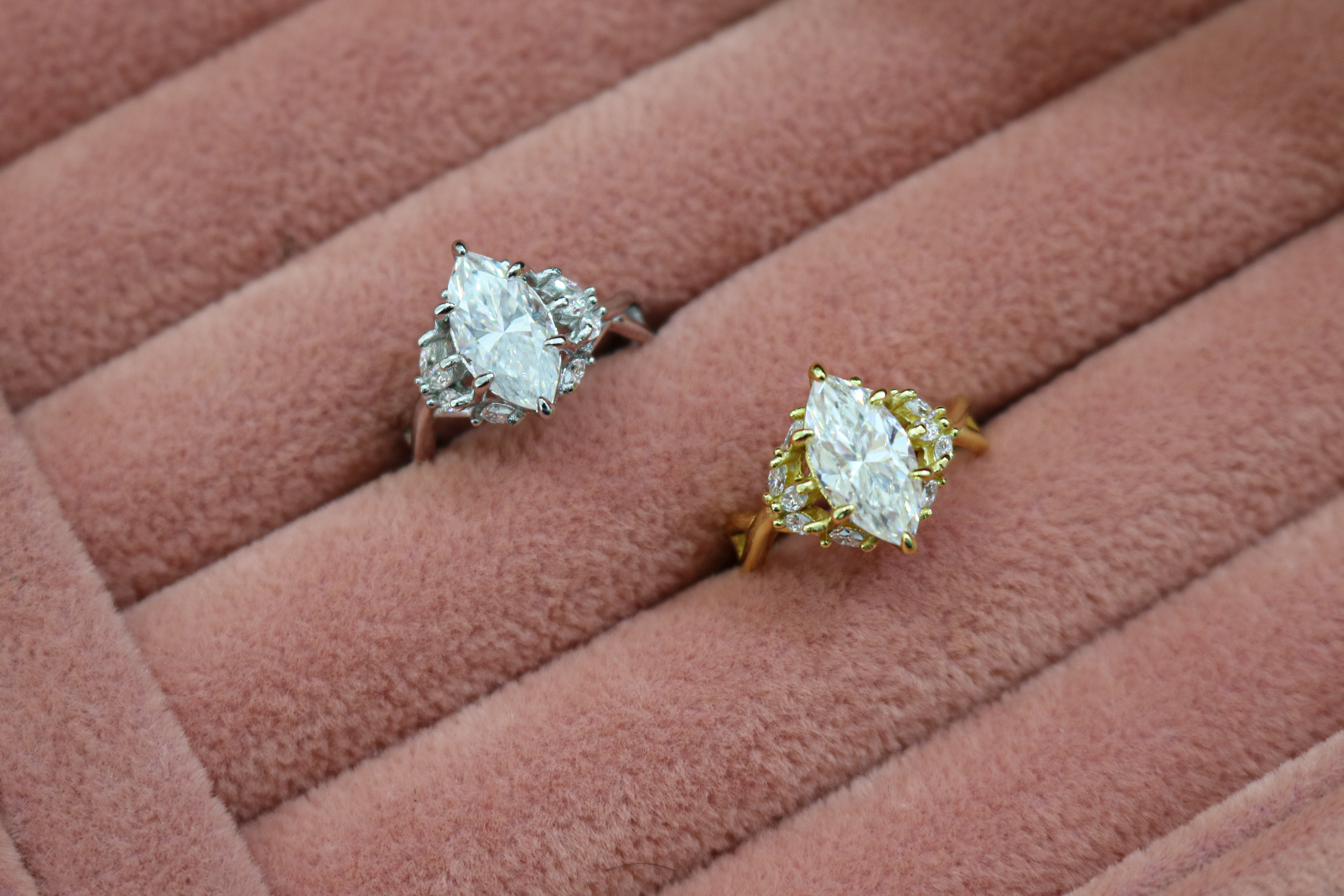 Sterling Silver 2.0ct Marquise Moissanite Cluster Ring