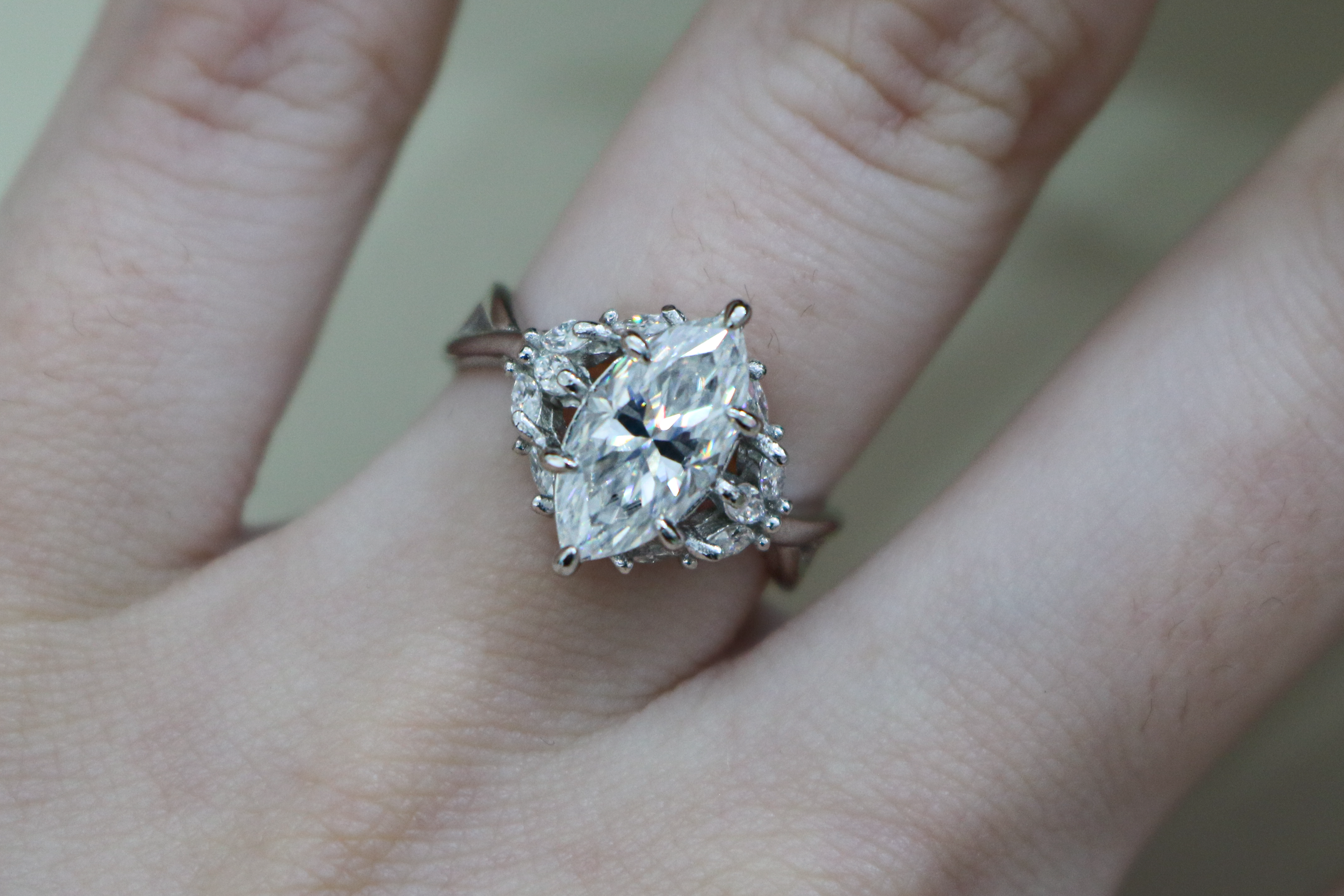 Sterling Silver 2.0ct Marquise Moissanite Cluster Ring