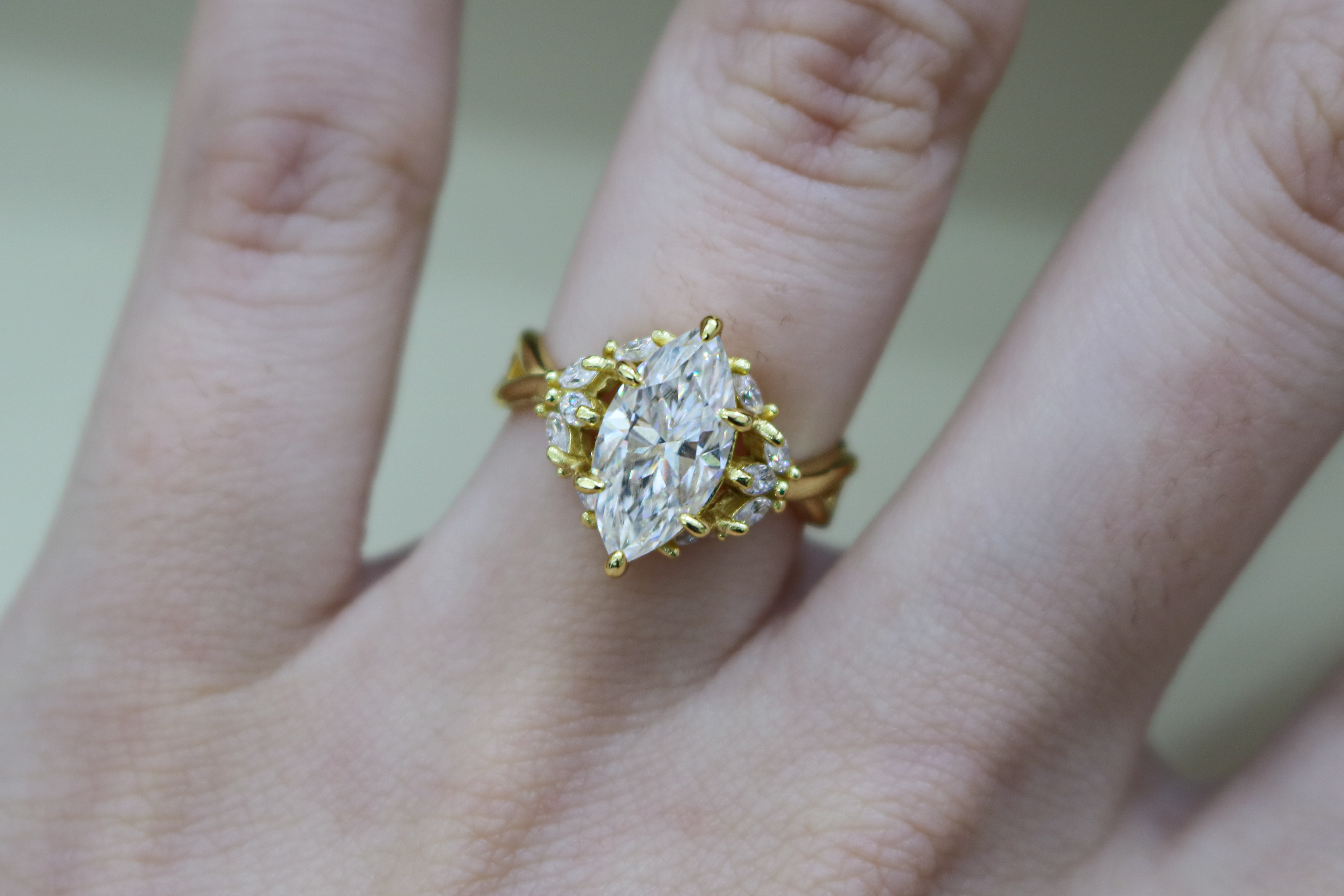 Sterling Silver 2.0ct Marquise Moissanite Cluster Ring