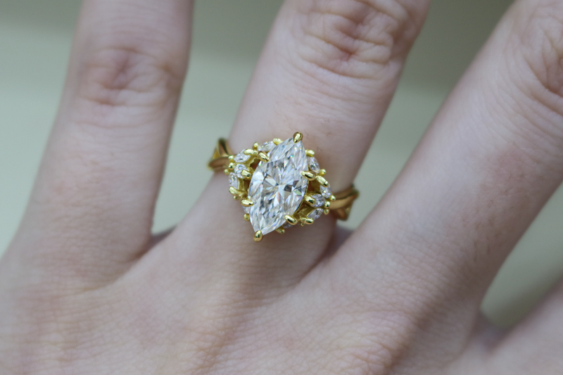 Sterling Silver 2.0ct Marquise Moissanite Cluster Ring