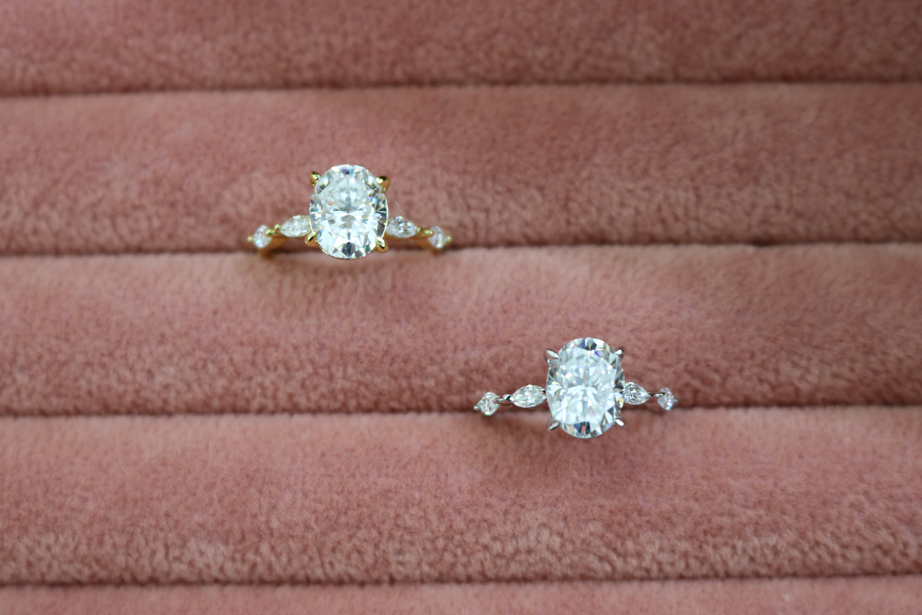 Sterling Silver 2.0ct Oval Moissanite W/ Marquise Accents Engagement Ring