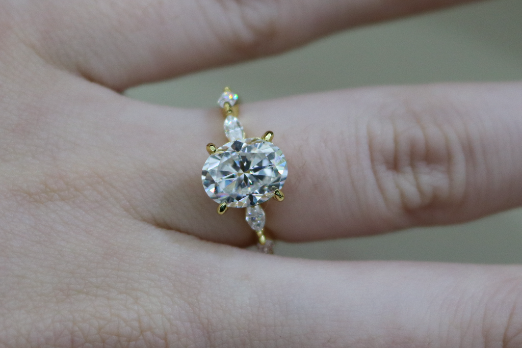 Sterling Silver 2.0ct Oval Moissanite W/ Marquise Accents Engagement Ring