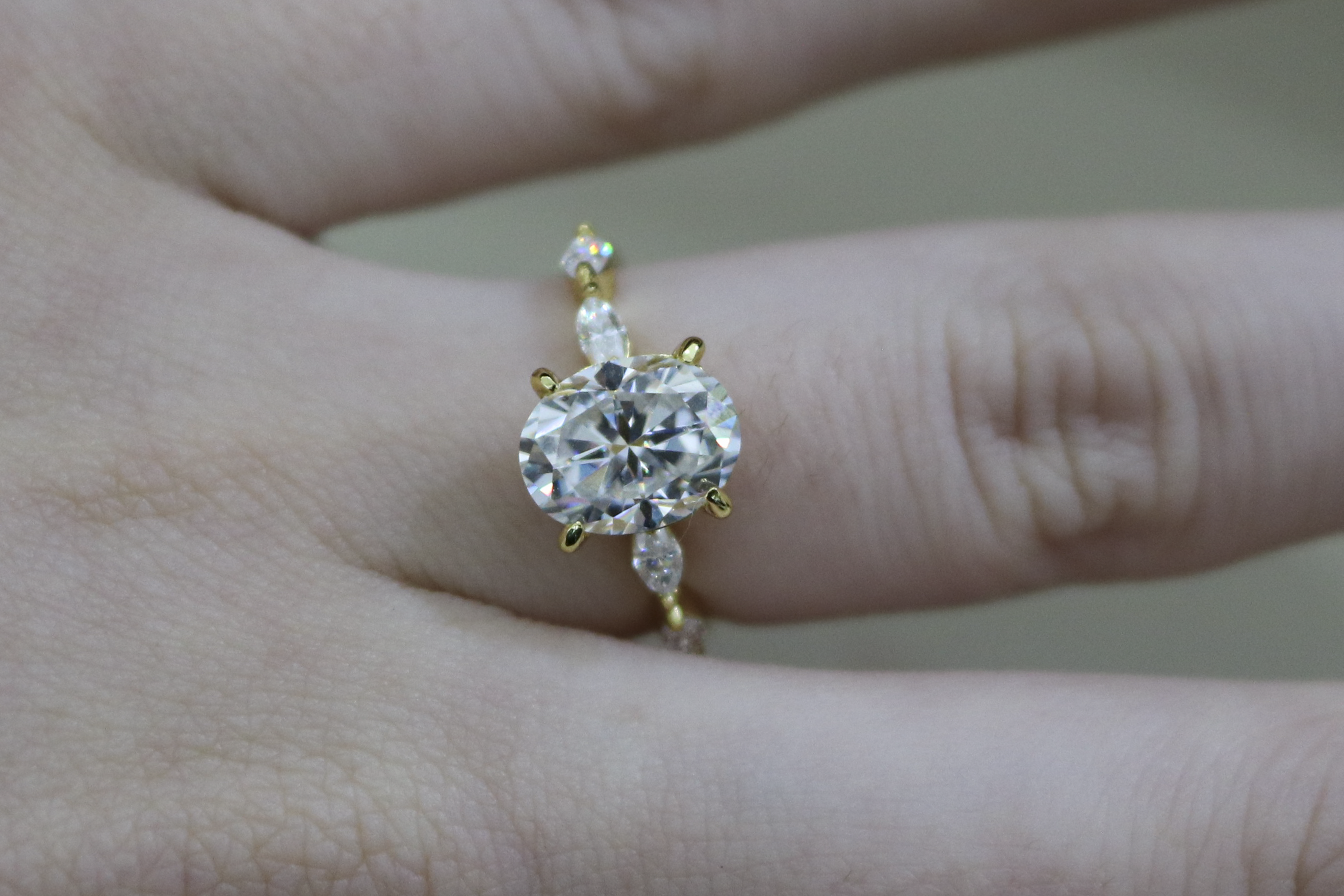 Sterling Silver 2.0ct Oval Moissanite W/ Marquise Accents Engagement Ring