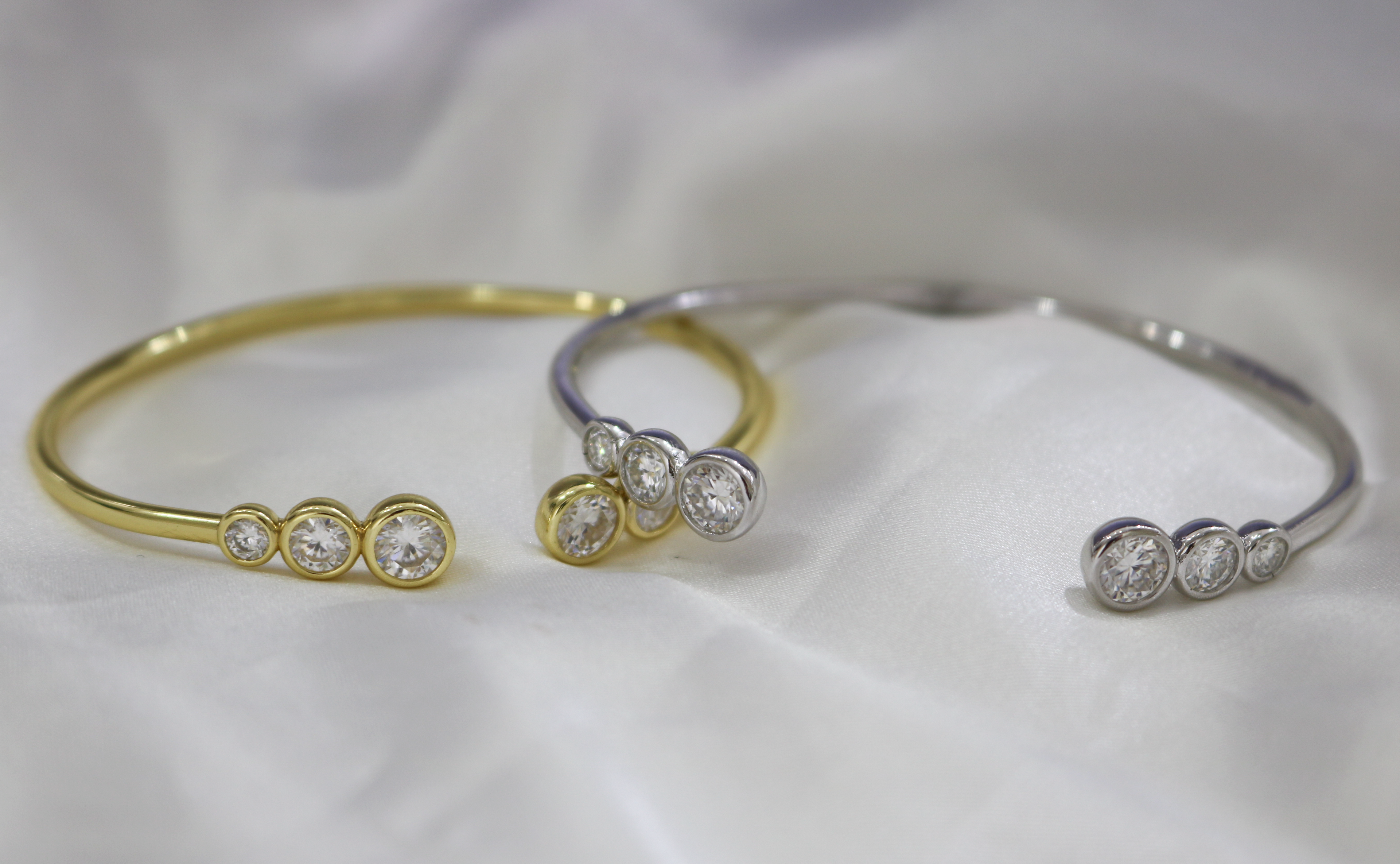 Sterling Silver Moissanite Triple Bubble Open Cuff Bangle