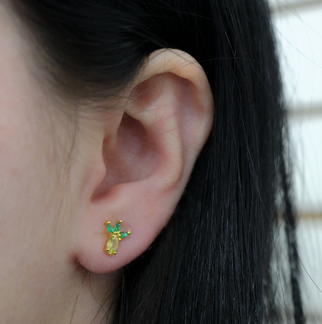 Sterling Silver Gold Plated CZ Pineapple Stud Earrings