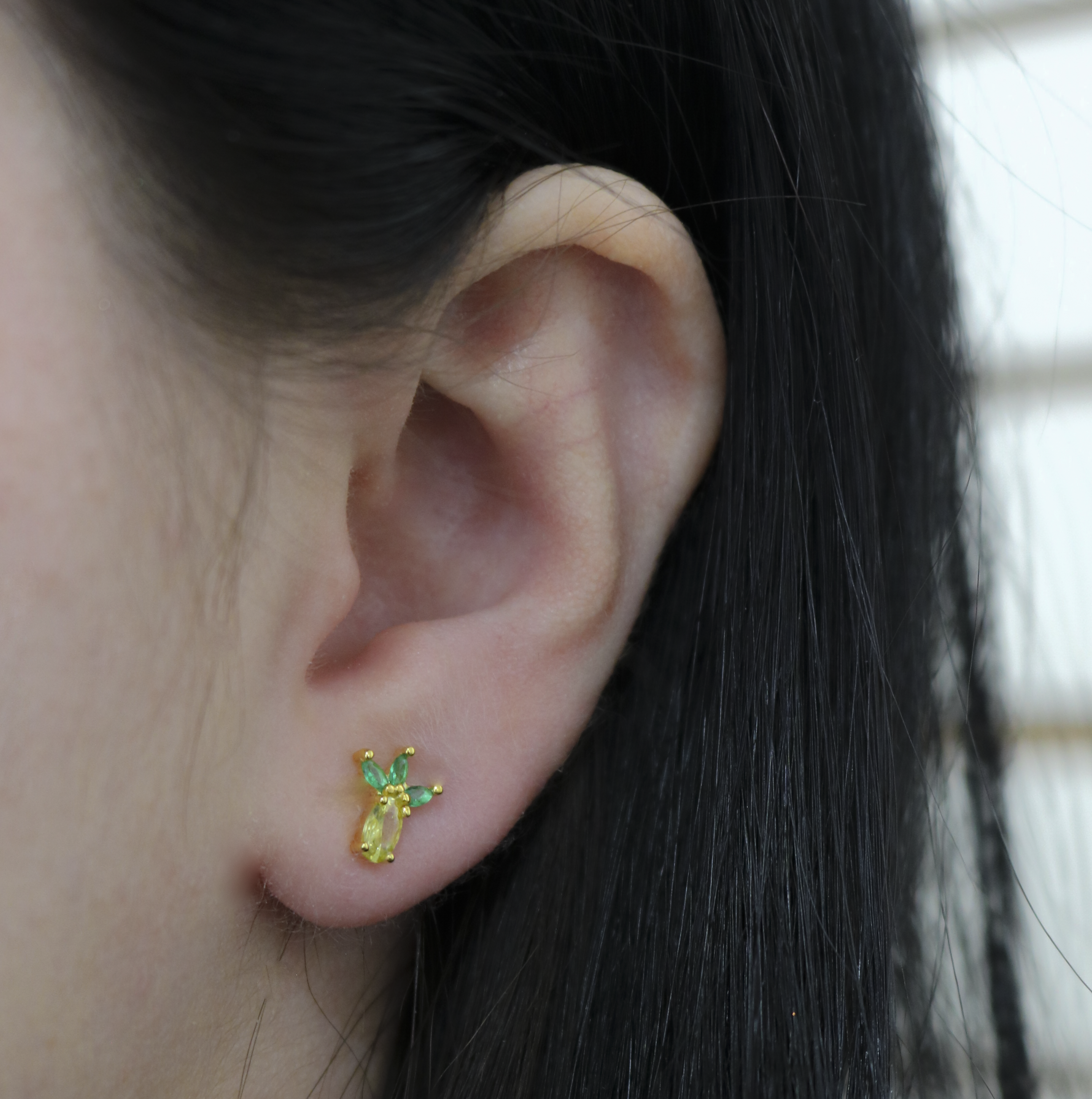 Sterling Silver Gold Plated CZ Pineapple Stud Earrings