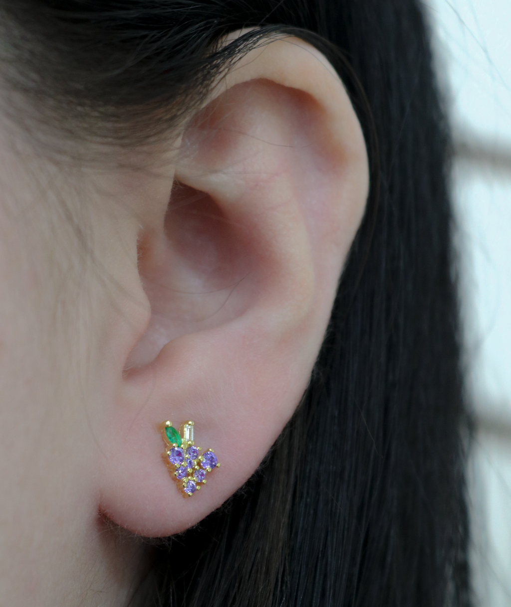 Sterling Silver Gold Plated CZ Grape Stud Earrings