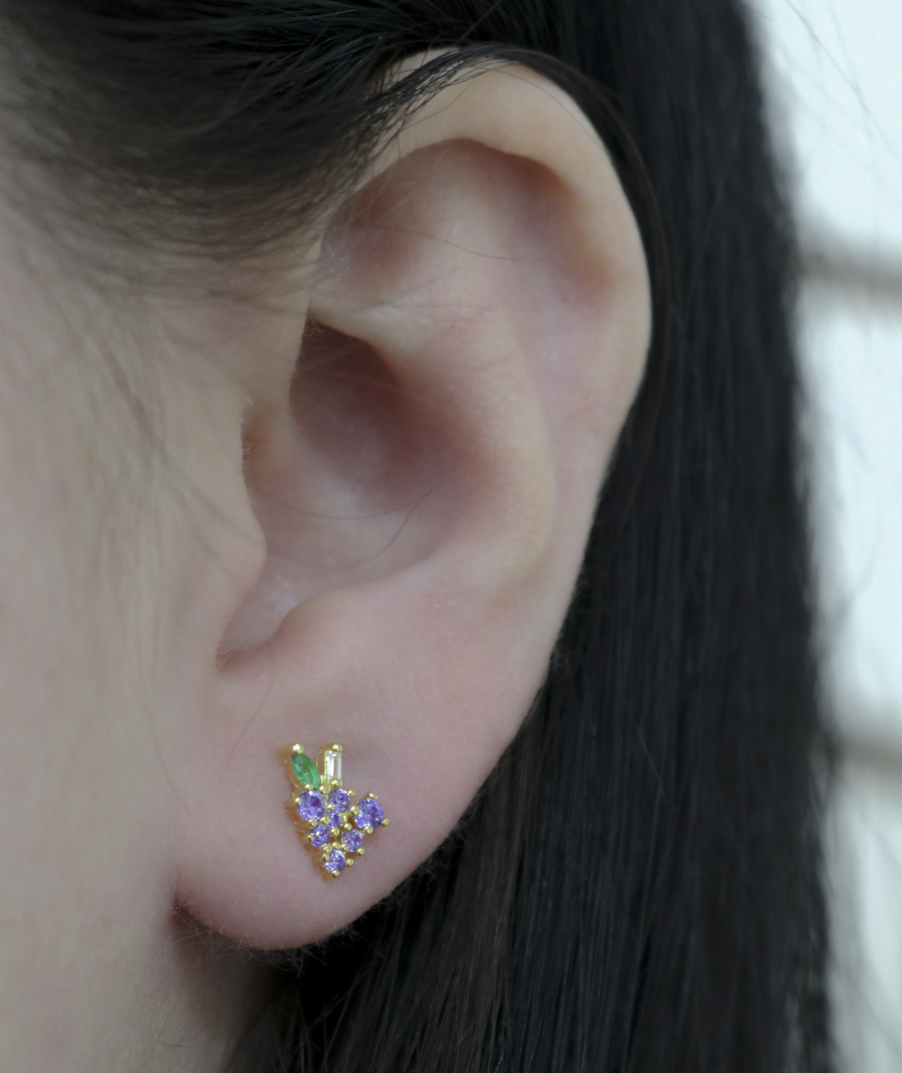 Sterling Silver Gold Plated CZ Grape Stud Earrings