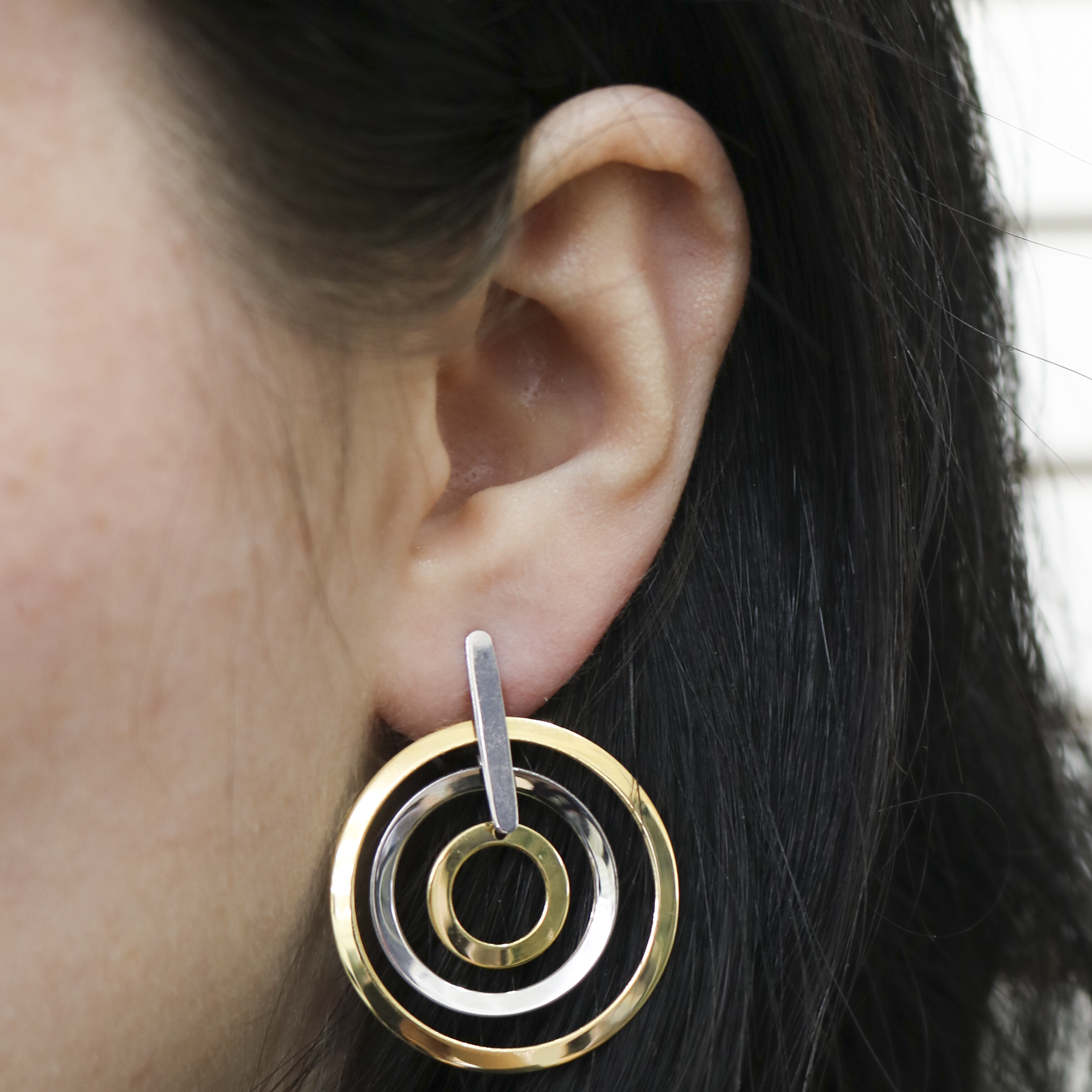 Sterling Silver Two Tone Dangling Round Earrings