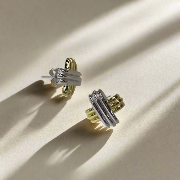 Sterling Silver Two Tone Cross Stud Earrings